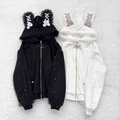 Japanese Sweet Coats Y2K Clothing Hoodie Women Tops Autumn and Winter Color Match Splicing with Thick Velvet Cardigan Jackets