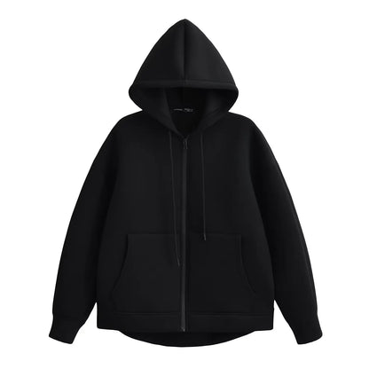 Women's Zipper Hoodie - Oversize Sweatshirt Casual Outerwear Coat With Double Pockets