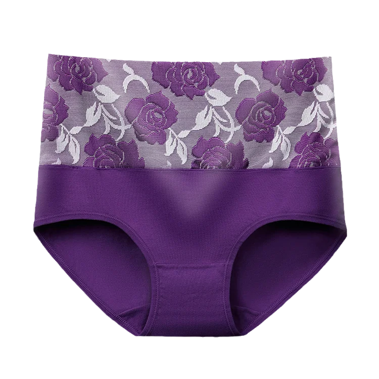 Plus Size L-5XL Women's Briefs Underwear Cotton High Waist Tummy Control Panties Rose Jacquard Ladies Panty Multipack