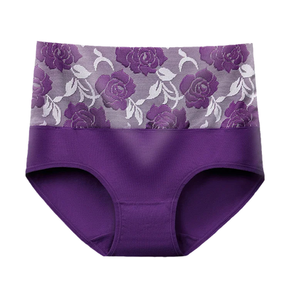 Plus Size L-5XL Women's Briefs Underwear Cotton High Waist Tummy Control Panties Rose Jacquard Ladies Panty Multipack