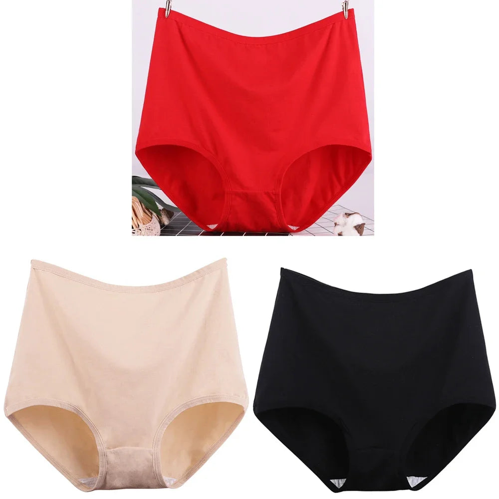 3pcs Cotton Women Panties Lady Plus Size Underwear Large Size High Waist Briefs Breathable Solid Color Female Lingerie