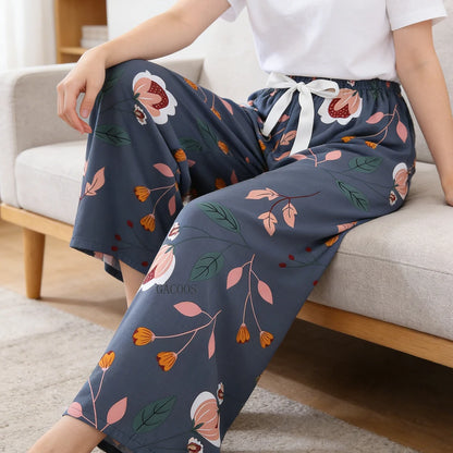 Women Cotton Casual Trousers Summer Loose Pajamas Home Pants Thin Wide Leg Pants Fashion Oversized Sleep Bottoms Korean Pants