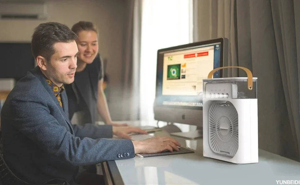Portable 3-in-one Fan Air Conditioner with LED Light Humidifier and Timing Function Desktop Spray Fan for Home Office
