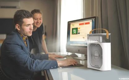 Portable 3-in-one Fan Air Conditioner with LED Light Humidifier and Timing Function Desktop Spray Fan for Home Office