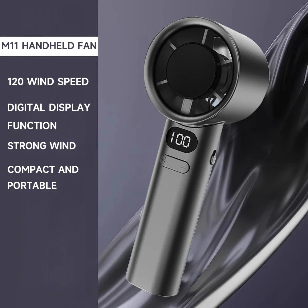 Portable Handheld Fan 120 Wind Speeds Mini Bladeless Hand Fan USB Rechargeable Highspeed Fans Camping Electric Fans Air Cooler