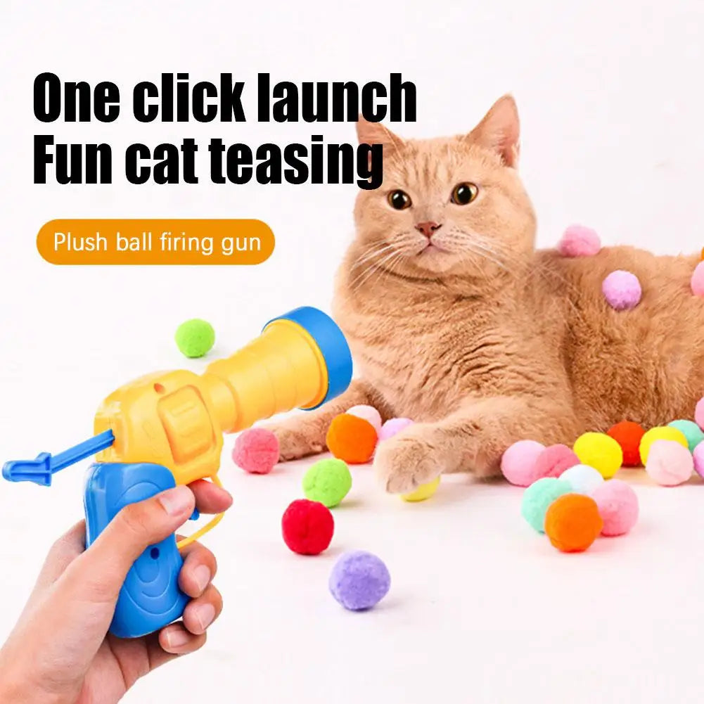 Interactive Cat Toy - Mini Shooting Gun with Plush Balls - ZOOMNSTORE