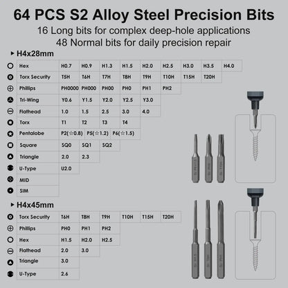 Cordless Precision Electric Screwdriver Set - 68 in 1 with 64 S2 Drill Bits and LED Hand Tool