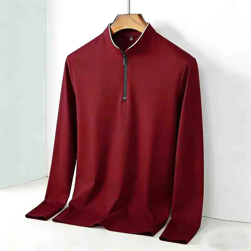 Fashion Men's Stand Collar Half Zip Long Sleeve Shirt Comfortable Casual Top Versatile Daily Wear Slim Fit Pullove
