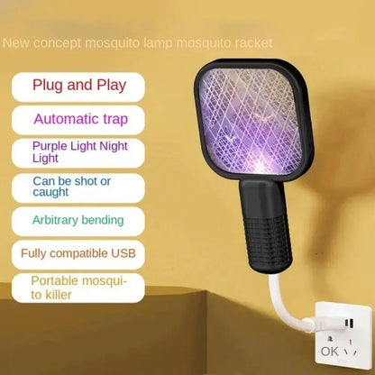 1-10PCS Portable Mosquito Killer Electric Fly Swatter Night Light Function USB Charging Insect Trap for Home Bedroom Patio