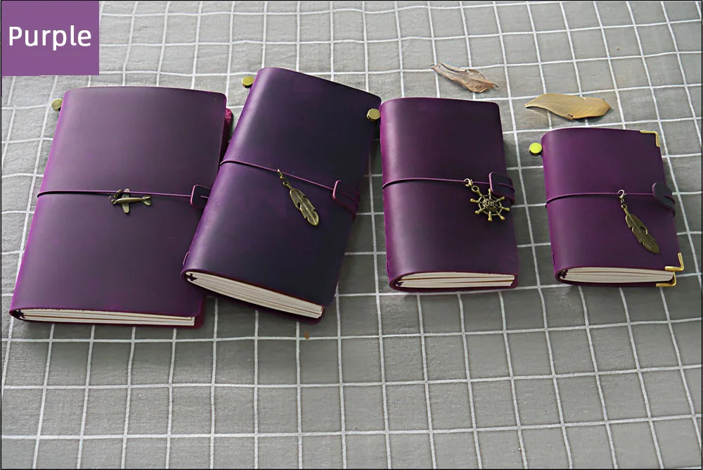 Leather Travel Journal - Refillable Notebook With Embossed Leather Cover, Handmade Diary