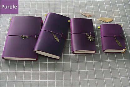 Leather Travel Journal - Refillable Notebook With Embossed Leather Cover, Handmade Diary