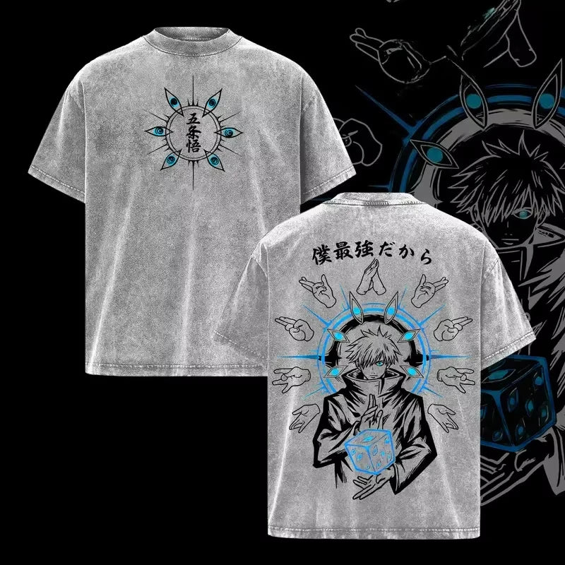 Jujutsu Kaisen T Shirt Men Women Tshirt Gojo Satoru Washed Cotton T-shirt Clothing Summer Short Sleeve Oversized Tees Streetwear