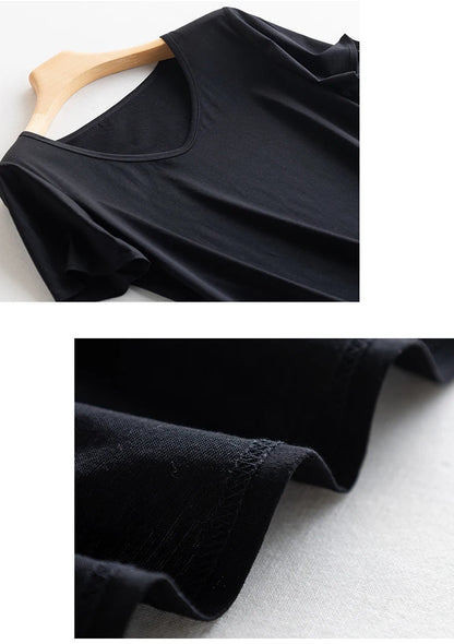 Women's V-Neck T-Shirt – Silk-Linen-Cotton Solid Summer Tee