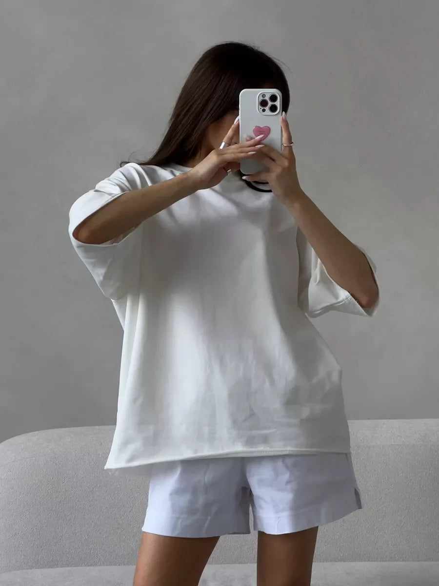 Casual Oversized Cotton T-shirt for Women - Pink O-neck Aesthetic Top