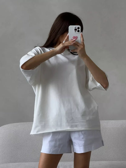 Casual Oversized Cotton T-shirt for Women - Pink O-neck Aesthetic Top