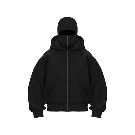 Plus Size Hoodie - Autumn Winter Casual Sportswear With Hooded Mask & Zipper Front - ZOOMNSTORE