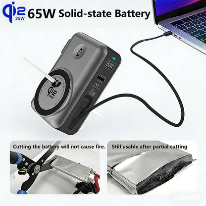 Solid-state Battery Qi2.2 25W Magnetic Wireless Power Bank PD65W Fast Charger for iPhone 17 iWatch Laptop Powerbank with AC Plug