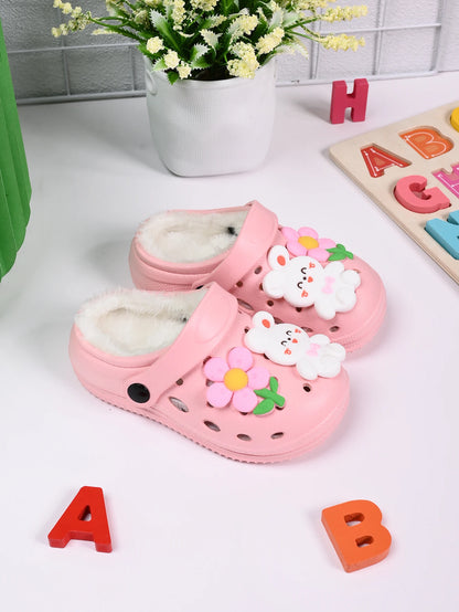 Children's Winter Slippers - Plush Rabbit Pink Girl Anti Slip Cotton Shoes