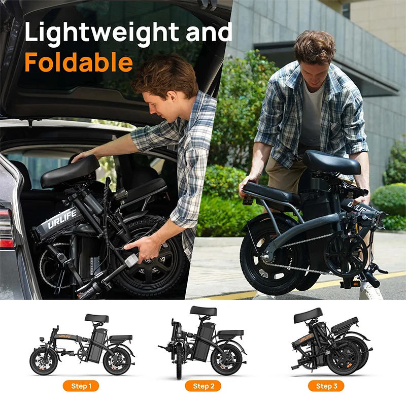 URLIFE 14 Inch Foldable Adult Electric Bike Peak 500W Motor 48V 7.5Ah Removable Battery Up To 40 Miles Range 3H Fast Charging City Commuter Folding Ebike