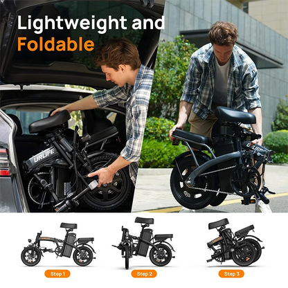 URLIFE 14 Inch Foldable Adult Electric Bike Peak 500W Motor 48V 7.5Ah Removable Battery Up To 40 Miles Range 3H Fast Charging City Commuter Folding Ebike