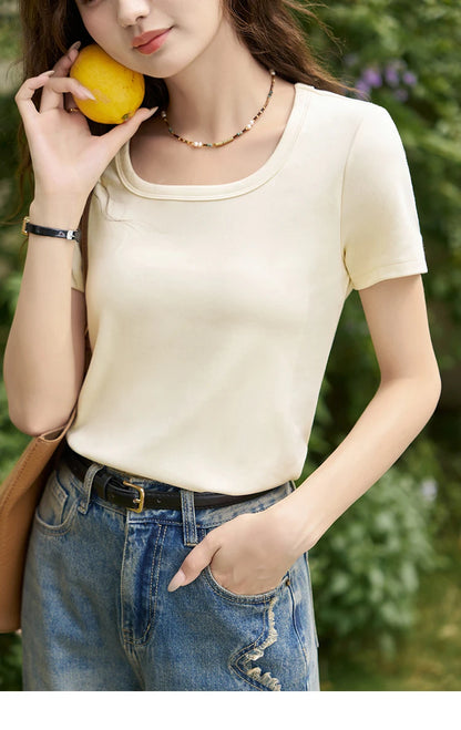 Women's Square-Neck T-Shirt – Elegant Cotton Short-Sleeve Top