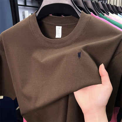 Xiaoma Embroidery Casual Pure Cotton Short Sleeved T-shirt for Young Men, Round Neck Solid Color T-shirt for Men
