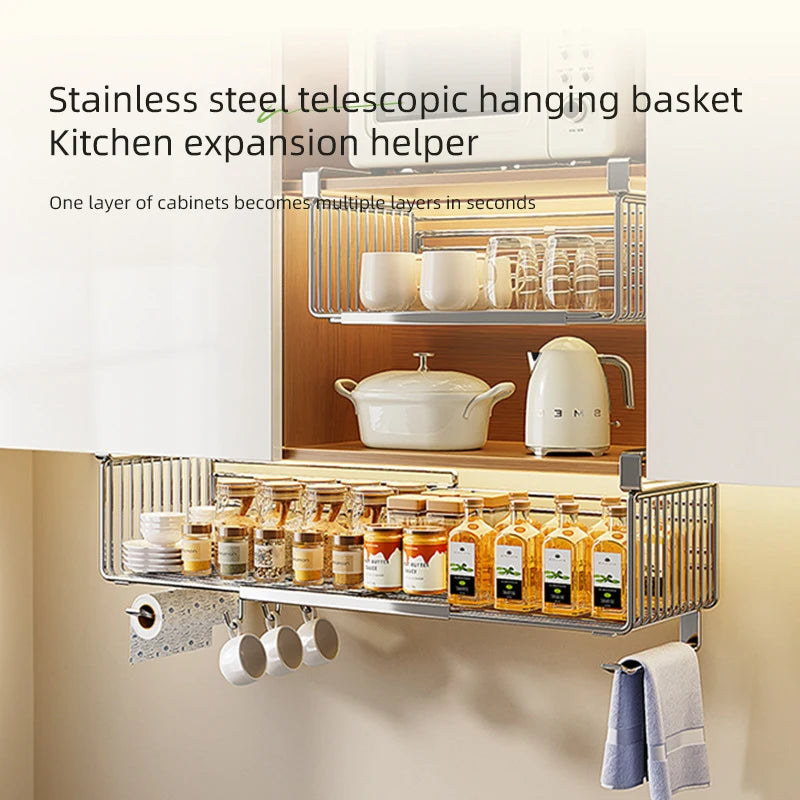 Retractable Hanging Basket - Stainless Steel Kitchen Storage Organizer With Large Capacity