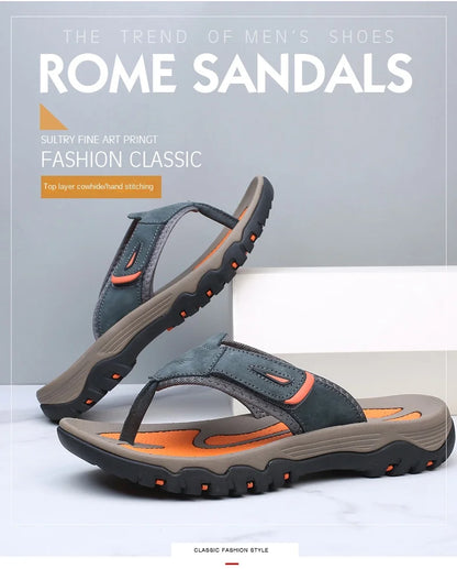 Cow Leather Outdoor Men Slippers Non-slip Wear-resistant Men's Flip Flops Summer Casual Shoes For Men Beach Sandals Plus Size