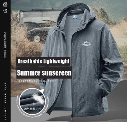 Summer Waterproof Hiking Jackets Men Fishing Cycling Hooded Gym Sports Running Coat Outdoor Sun-Protective Thin Jacket Clothing