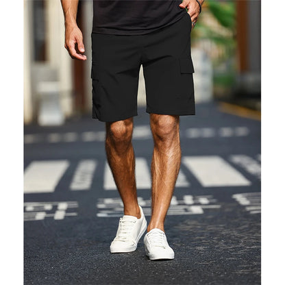 Mens Solid Color Cargo Shorts with Pockets Drawstring Waist Elastic Side Loose Fit Chino Summer Lightweight Trousers