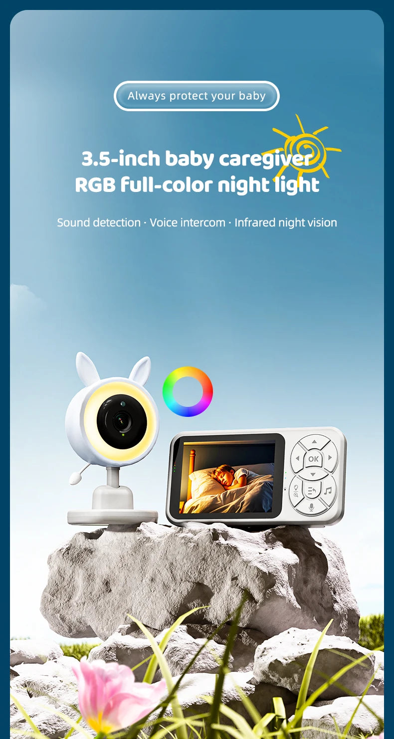 DANMINI new 3.5 "RGB night light baby monitor with night vision temperature detection voice intercom baby nanny security camera