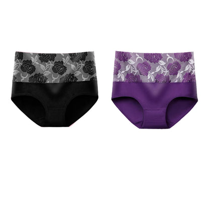 Plus Size L-5XL Women's Briefs Underwear Cotton High Waist Tummy Control Panties Rose Jacquard Ladies Panty Multipack