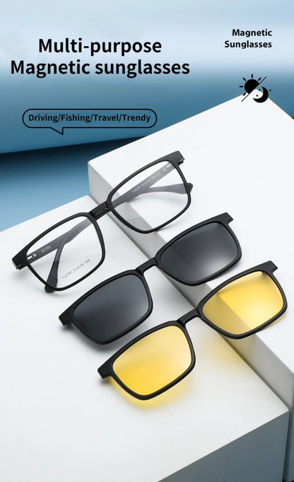 Magnetic Clip-On Glasses – Polarized Prescription Sunglasses with TR90 Frame for Men Women