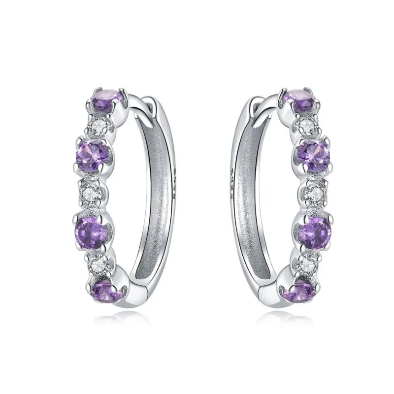 MISEFF Real 925 Sterling Silver Earring Gradual Change Green Blue Colored Zircon Hoop Earrings Engagement Wedding Jewelry Gifts