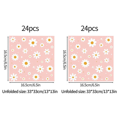Pink Daisy Disposable Tableware Set - 24pcs Plates Napkins Straws for Birthday Baby Shower Wedding Decor