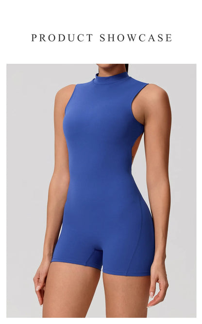 New Summer Women's Sleeveless Back Hollow Jumpsuit Female Sports Suit Fitness Yoga Clothing Peach Hipo Gym Overalls 1 Pcs