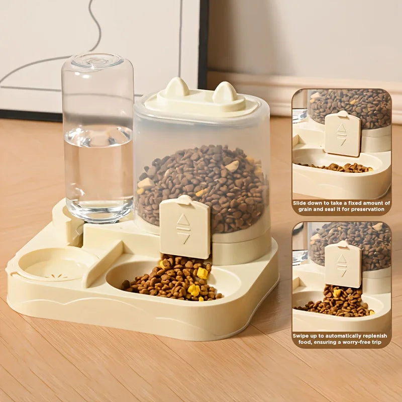 Ww-Durable Plastic 2-in-1 Automatic Pet Feeder Water Dispenser Large Capacity Food Water Bowl For Cats Dogs