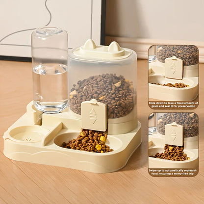 Ww-Durable Plastic 2-in-1 Automatic Pet Feeder Water Dispenser Large Capacity Food Water Bowl For Cats Dogs