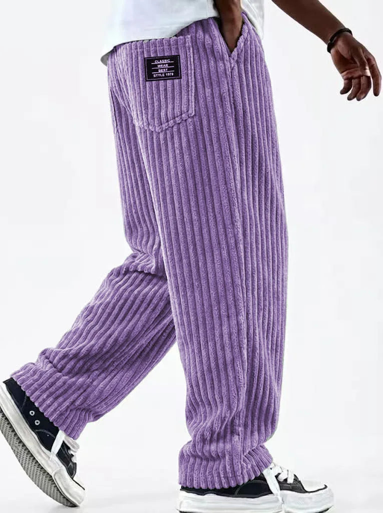 Winter Thick Warm Corduroy Sweatpants Men Fleece Liner Drawstring Straight Loose Track Pants Male Casual Fleece Thermal Trousers