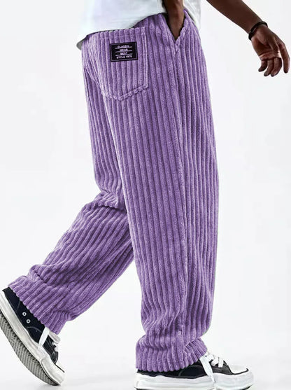 Winter Thick Warm Corduroy Sweatpants Men Fleece Liner Drawstring Straight Loose Track Pants Male Casual Fleece Thermal Trousers