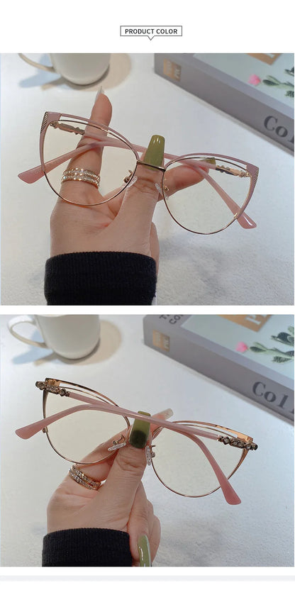 New Brand Design Retro Lady Cat Eye Frame Photochromic Anti Blue Light Computer Hyperopia Women Reading Glasses Degrees 0 to +6