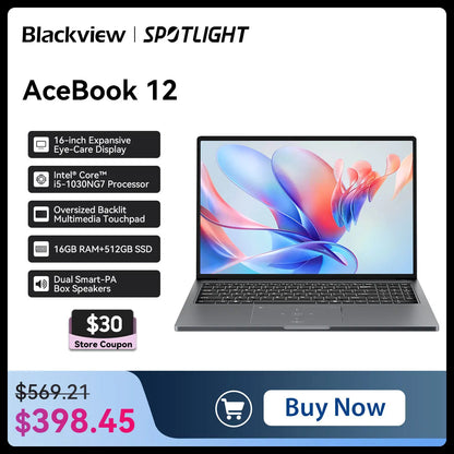 Blackview AceBook Laptop - 16 Inch Windows 11 Notebook, 16GB RAM, 512GB SSD, IPS Display