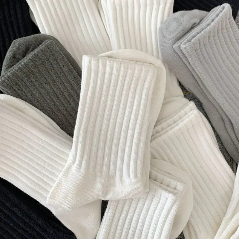 Mens Black  White Warm Socks Set - 5 Pairs Autumn Winter Sport Short Socks - ZOOMNSTORE