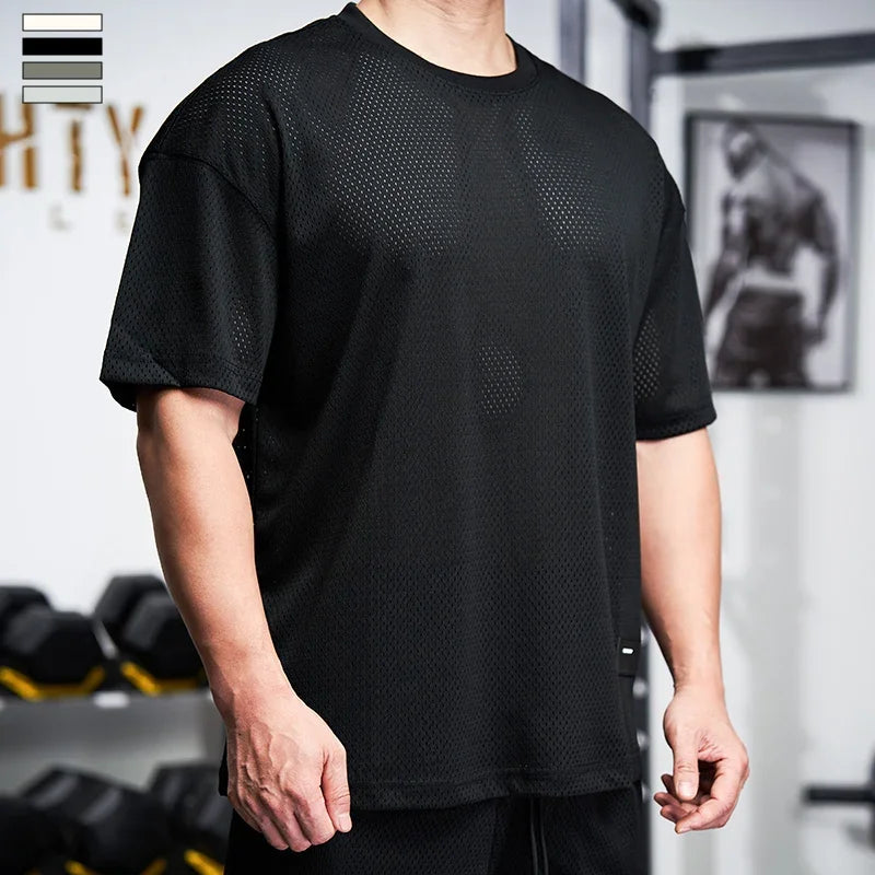 Men Gym Muscle Shirt - Quick Dry Workout Tee, Loose Fit Running & Training Top