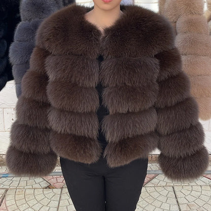 Fox Fur Coat - Slim Fit Women Winter Coat | Brown Real Fur Jacket With Hook Closure