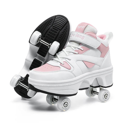 Girls Roller Skate Shoes - Pink Lighted Skates With Hook And Loop Closure