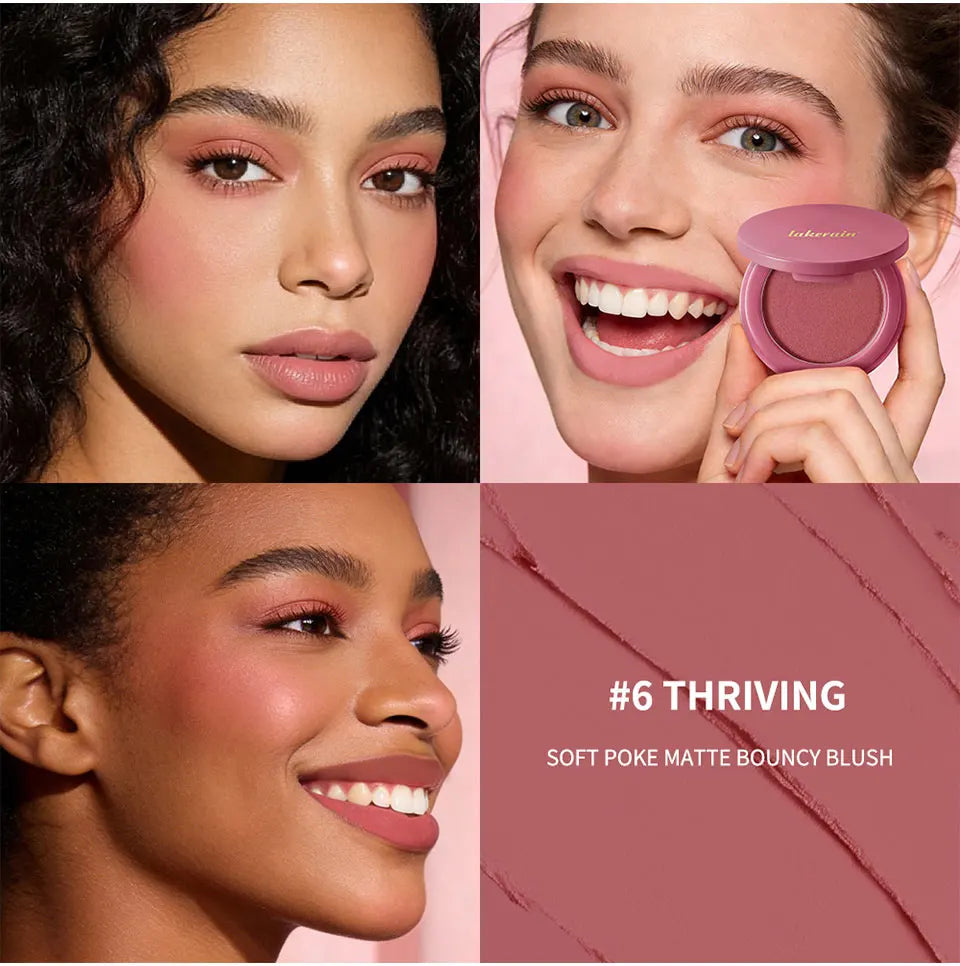 New Matte Blush Cream to Powder Cushiony Bouncy Texture Long Lasting Natural Flush Brightens Face Complexion Woman Makeup