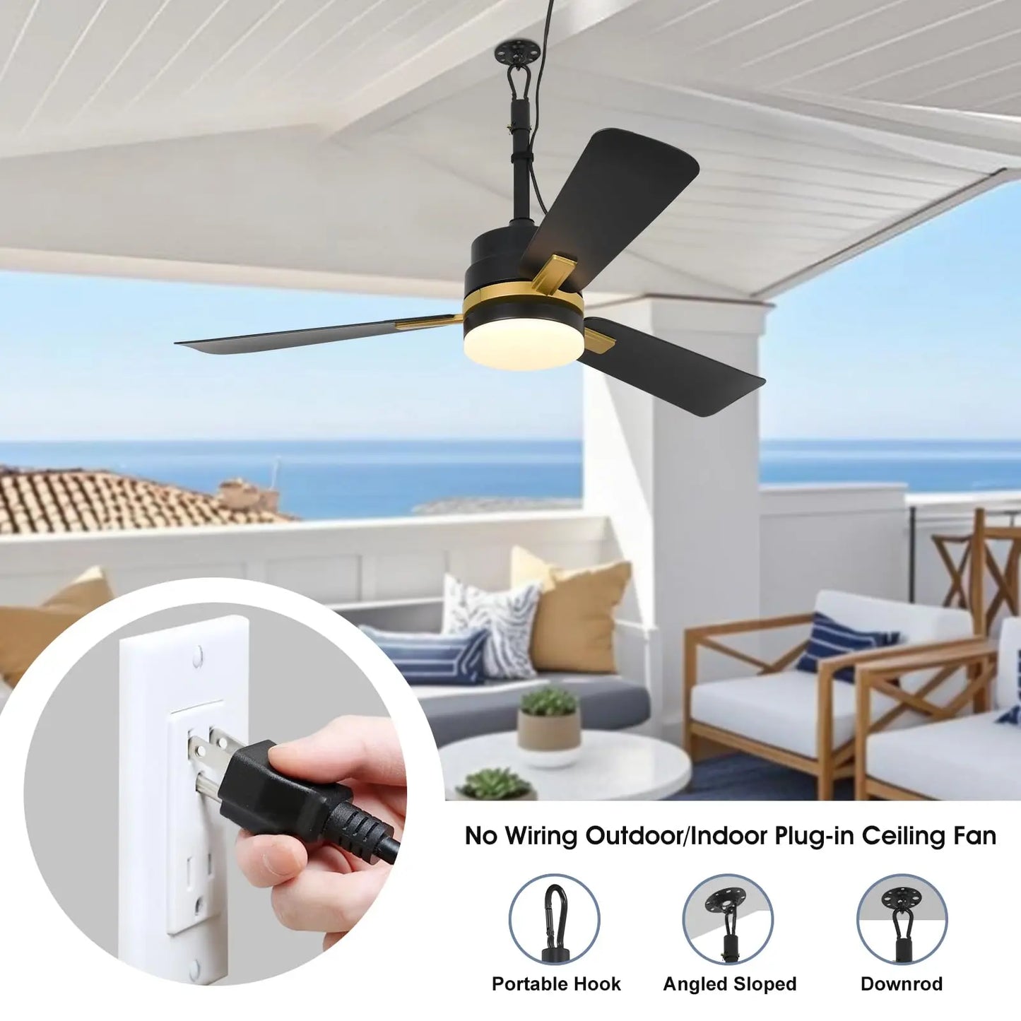 Sealing Led Ceiling Fan with Light Remote Control EU/US Standard Black/Gold Ceiling Lamp Fan 105cm Electric Fan Light Fixture