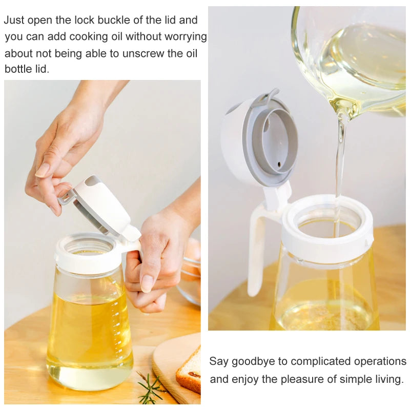 Olive Oil Dispenser Bottle - Auto Flip Glass Kitchen Container Leakproof for Cooking Oil Soy Sauce Coffee Syrup