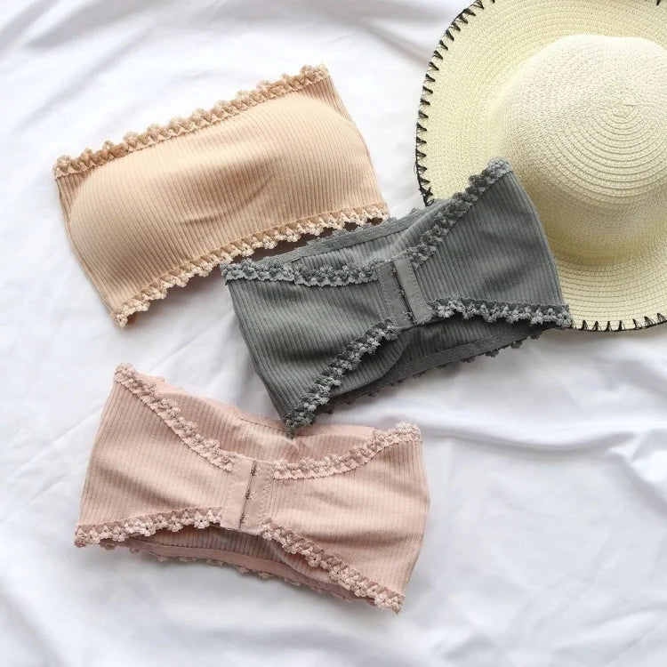 Summer Strapless Women Bras Back Lace Sexy Chest Tops Seamless Breathable Underwear Brassiere Solid Invisible Wraps Bra Push Up